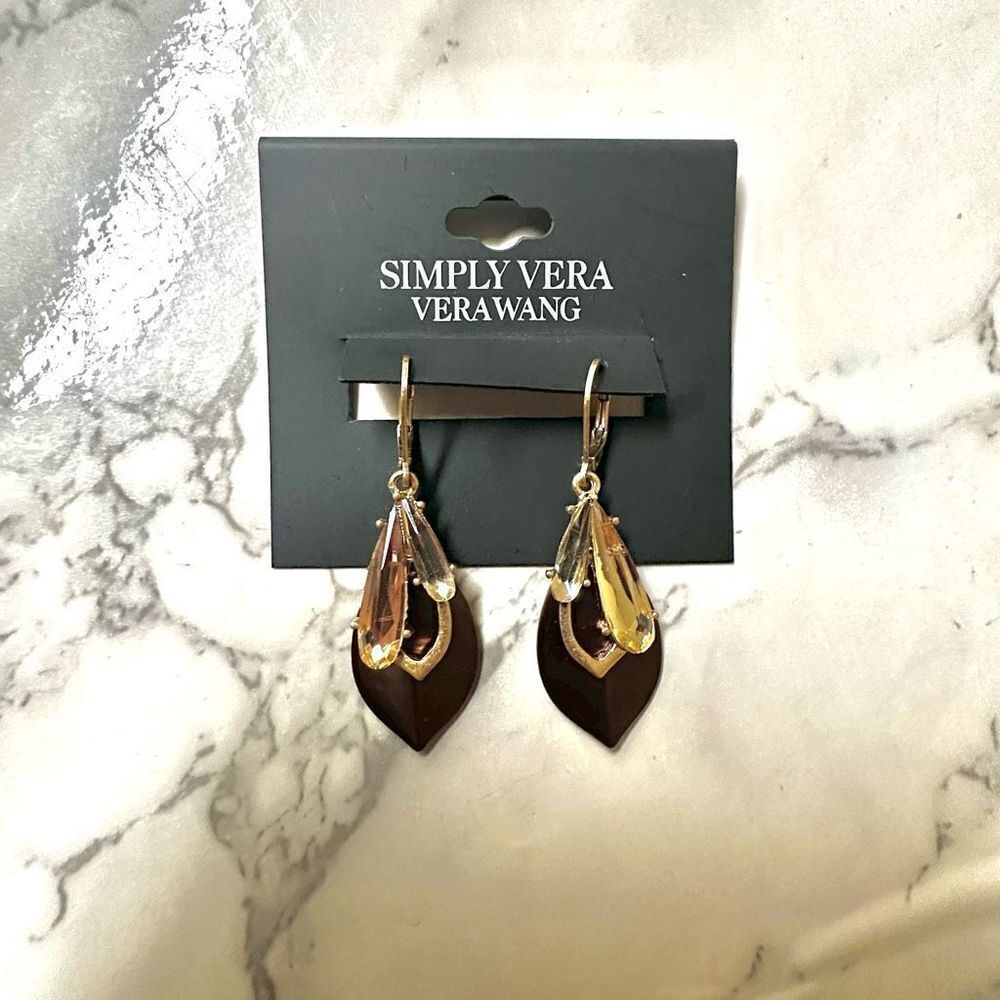Vera Wang Simply Vera brown rhinestone drop earrings